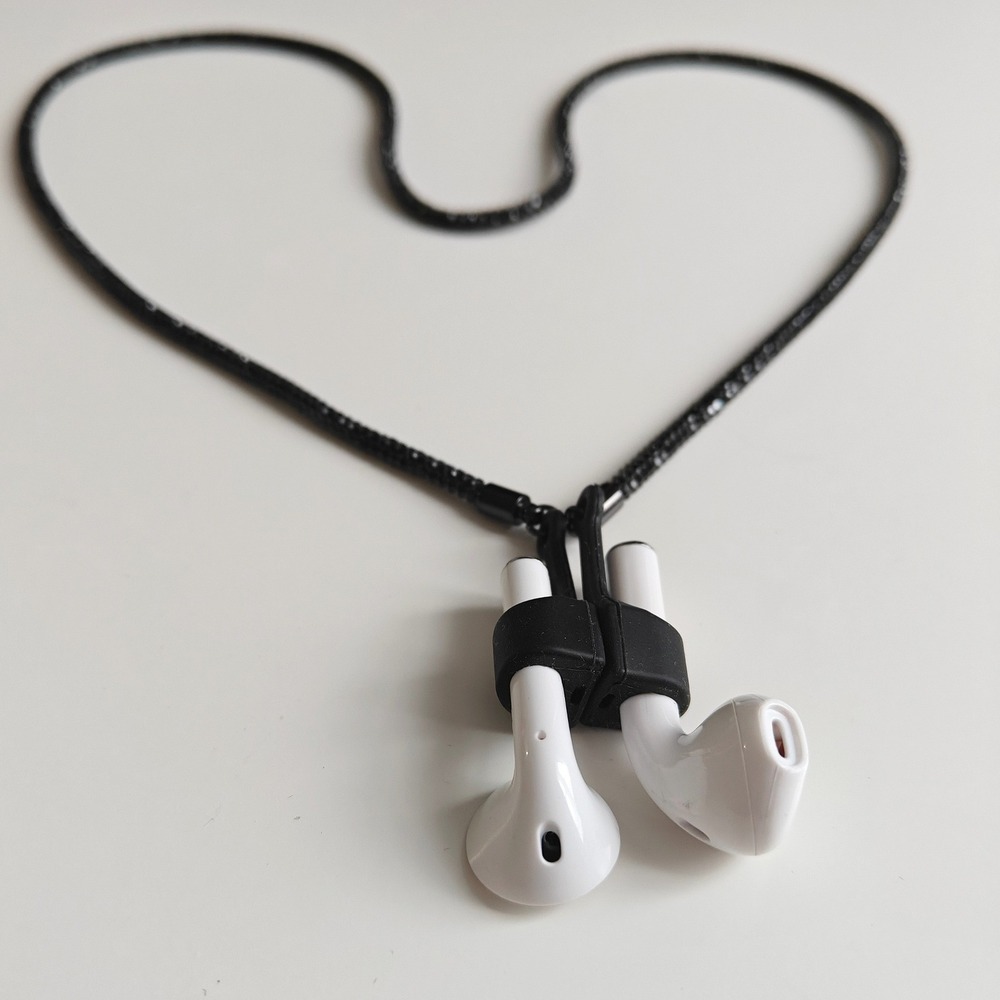 Black Rhinestone Anti-Lost Earbud Lanyard Silicone Neck Strap for Wireless Pods